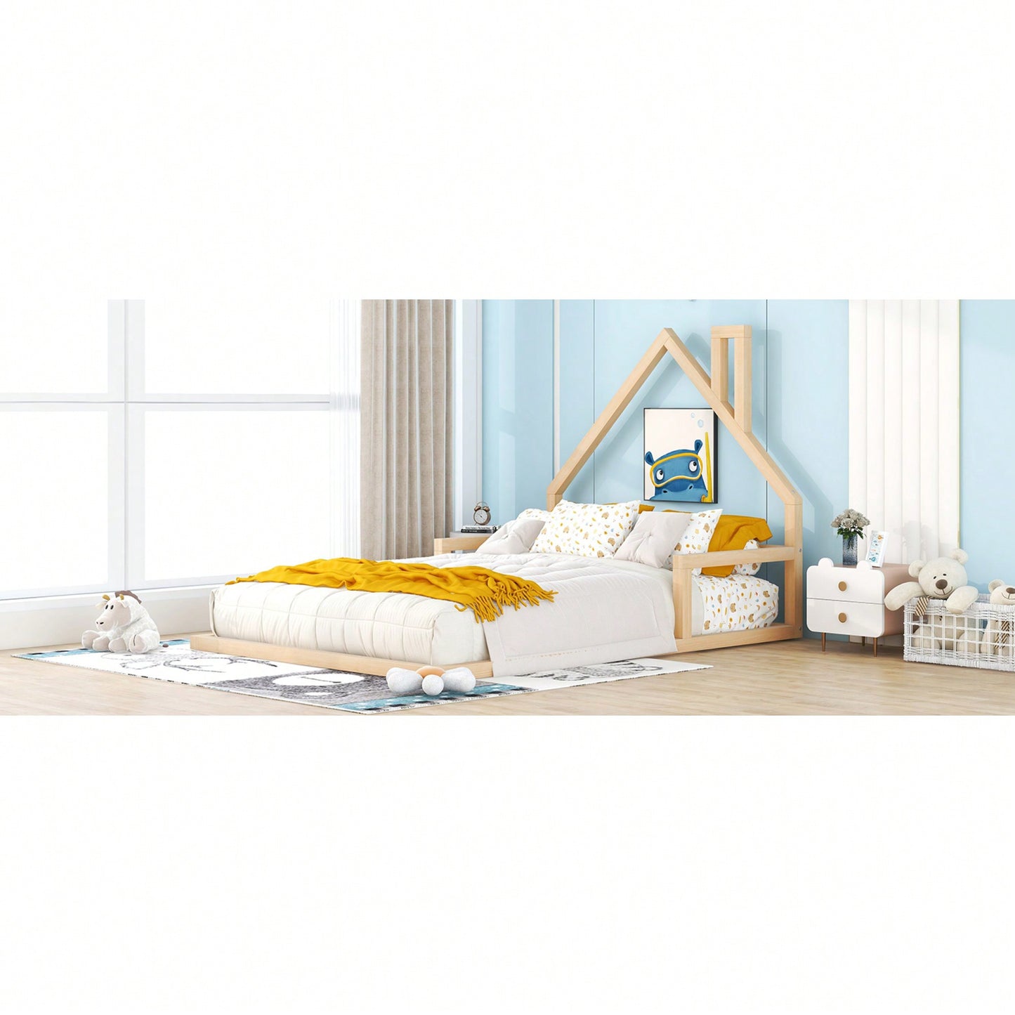 House-Shaped Headboard Full Size Wooden Bed In White Finish