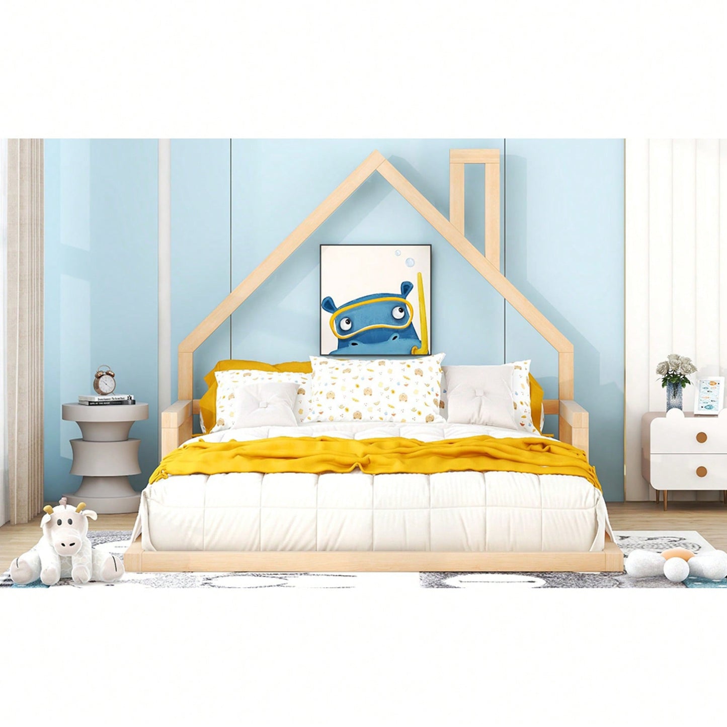 House-Shaped Headboard Full Size Wooden Bed In White Finish