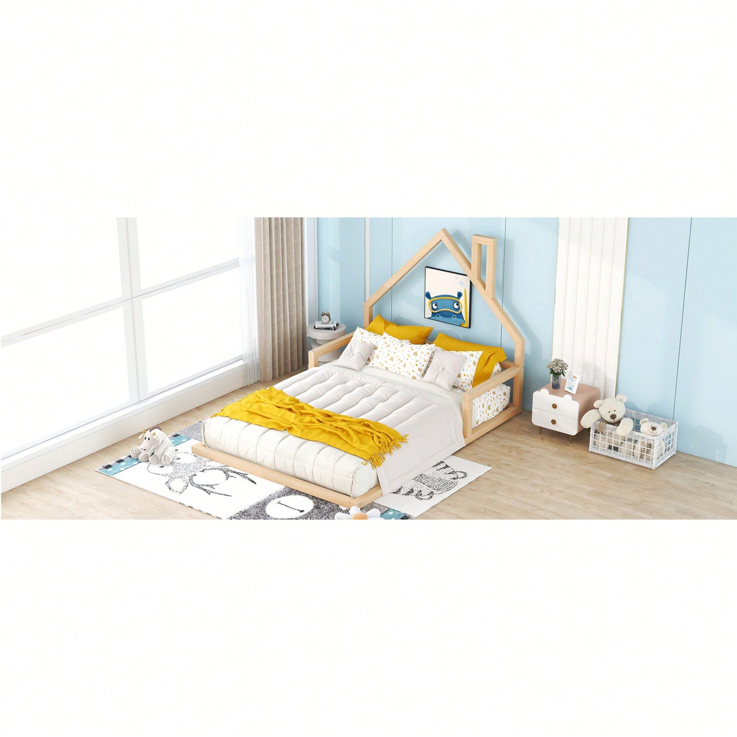 House-Shaped Headboard Full Size Wooden Bed In White Finish