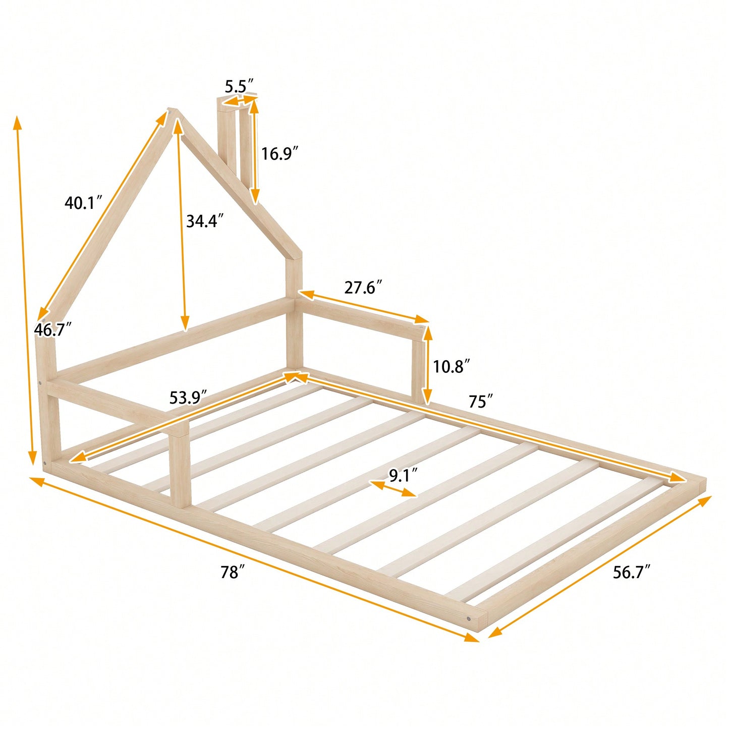 House-Shaped Headboard Full Size Wooden Bed In White Finish