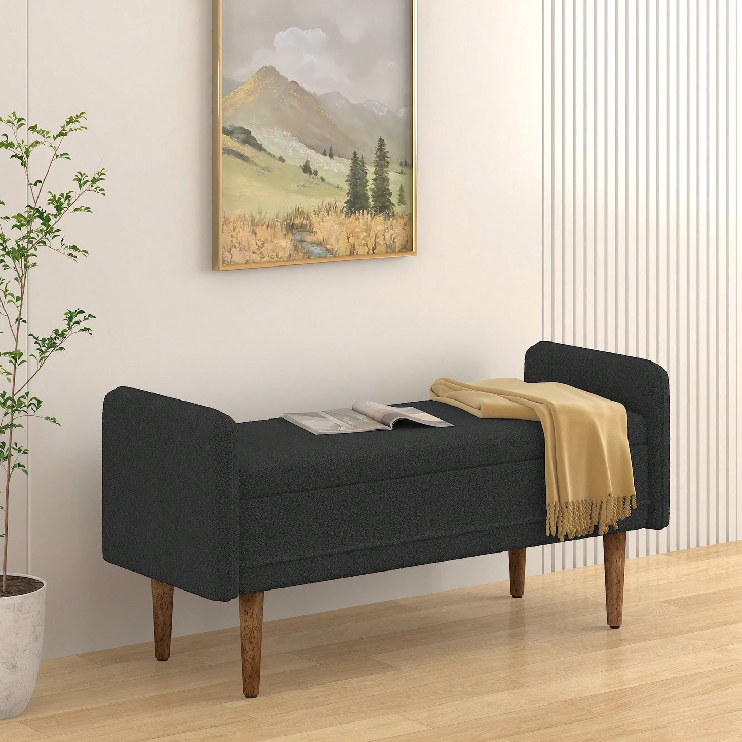 Elegant Black Velvet Storage Stool With Ample Space For Living Rooms And Bedrooms, Perfect For Apartments 45.98x16.75x21.75 Inches