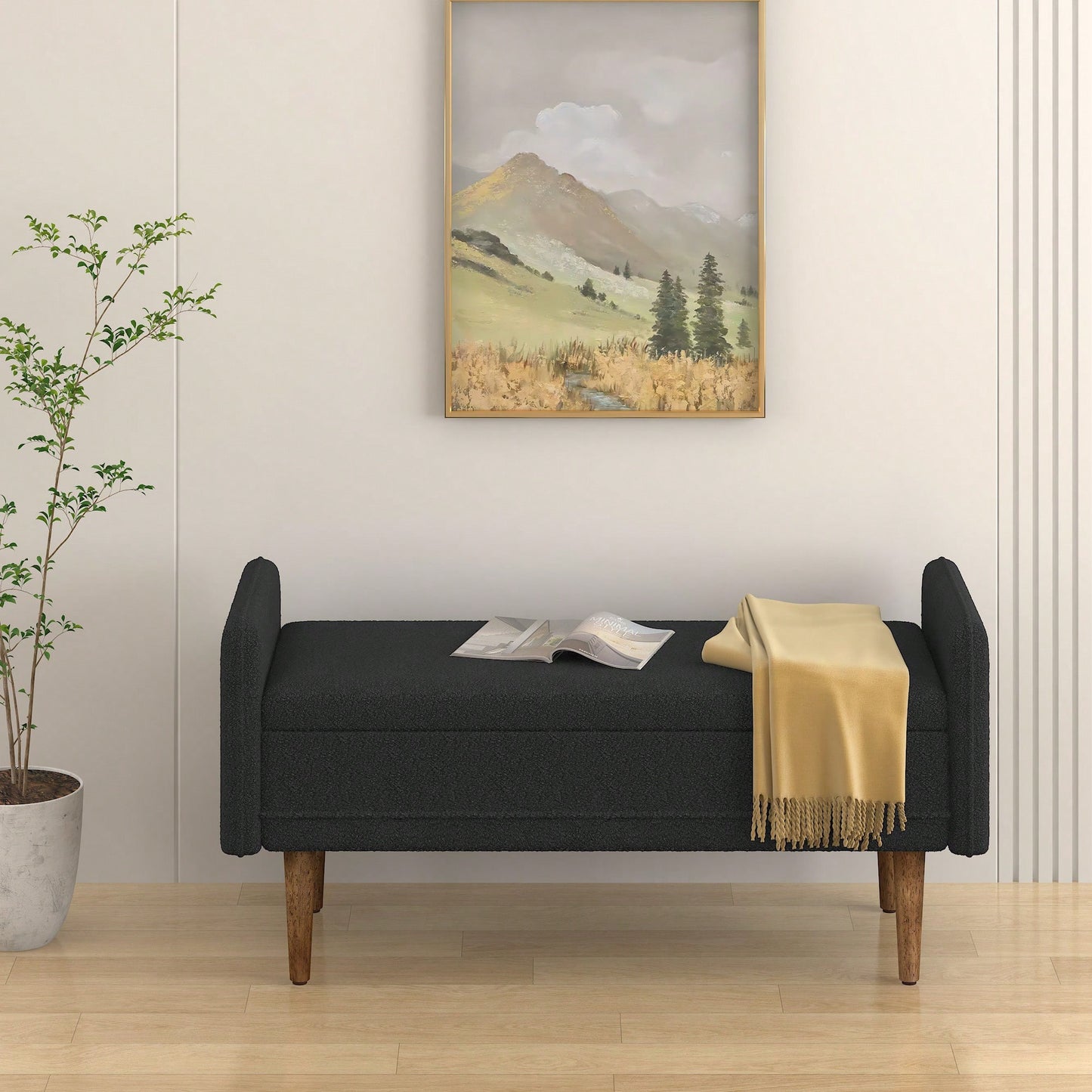 Elegant Black Velvet Storage Stool With Ample Space For Living Rooms And Bedrooms, Perfect For Apartments 45.98x16.75x21.75 Inches