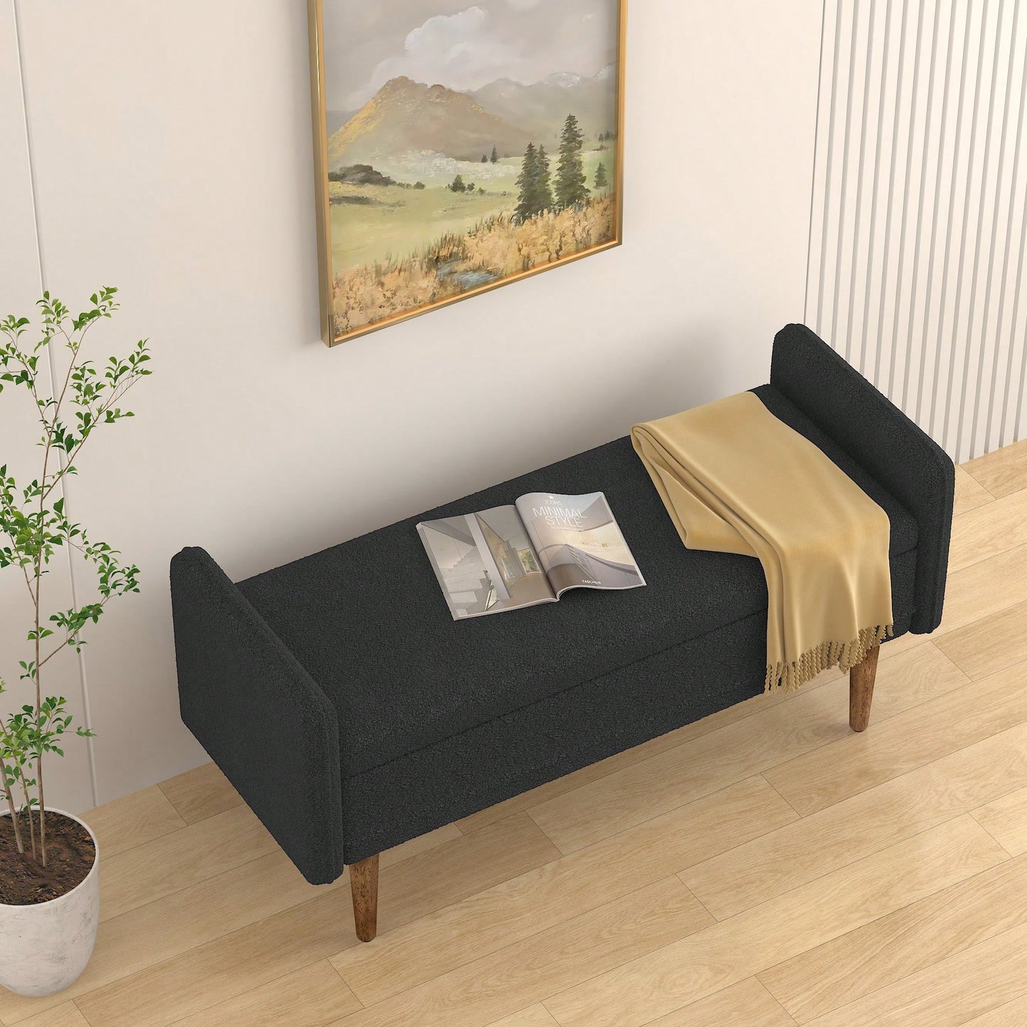 Elegant Black Velvet Storage Stool With Ample Space For Living Rooms And Bedrooms, Perfect For Apartments 45.98x16.75x21.75 Inches