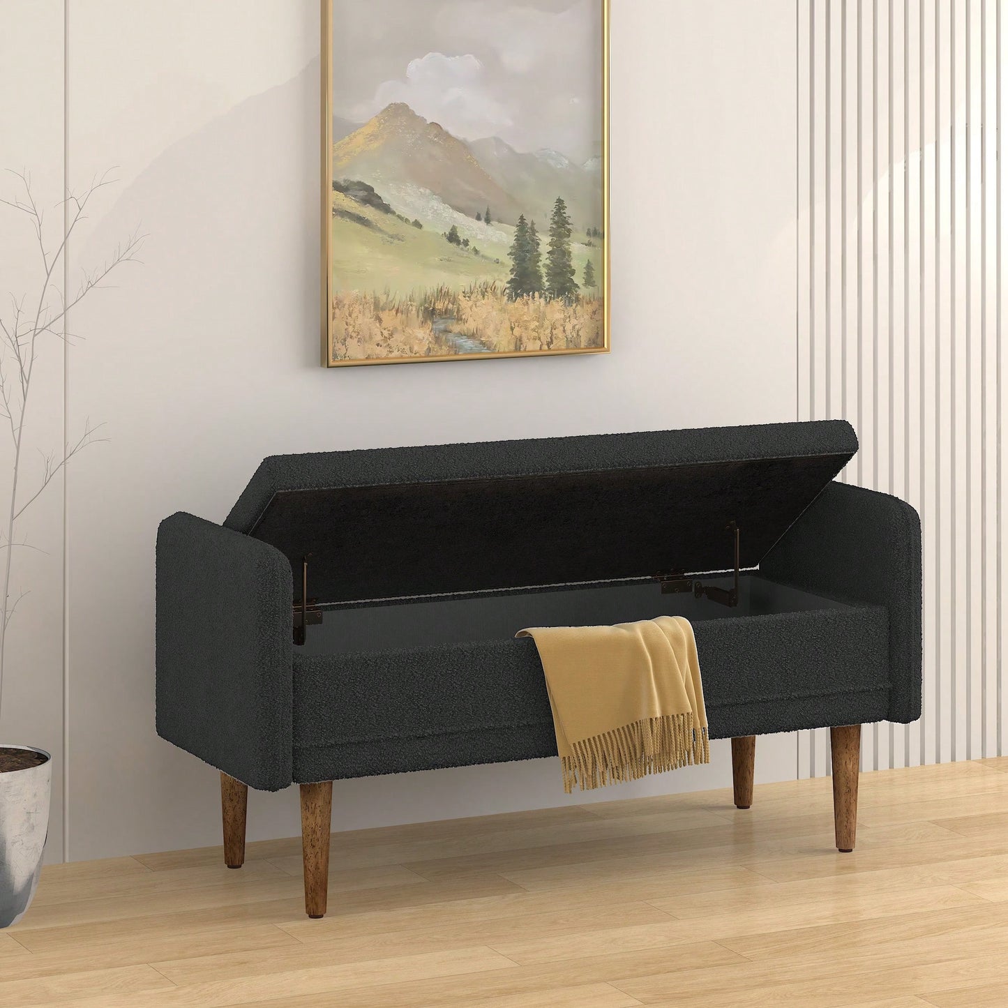Elegant Black Velvet Storage Stool With Ample Space For Living Rooms And Bedrooms, Perfect For Apartments 45.98x16.75x21.75 Inches