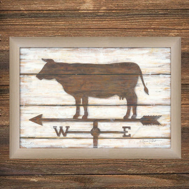 Rustic Farmhouse Cow Framed Wall Art Print With Beige Frame Ready To Hang