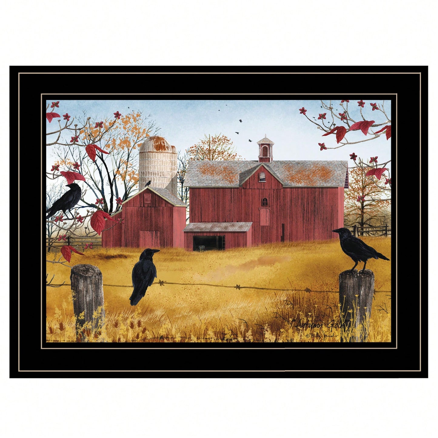 Framed Autumn Landscape Print With Black Frame For Home Decor