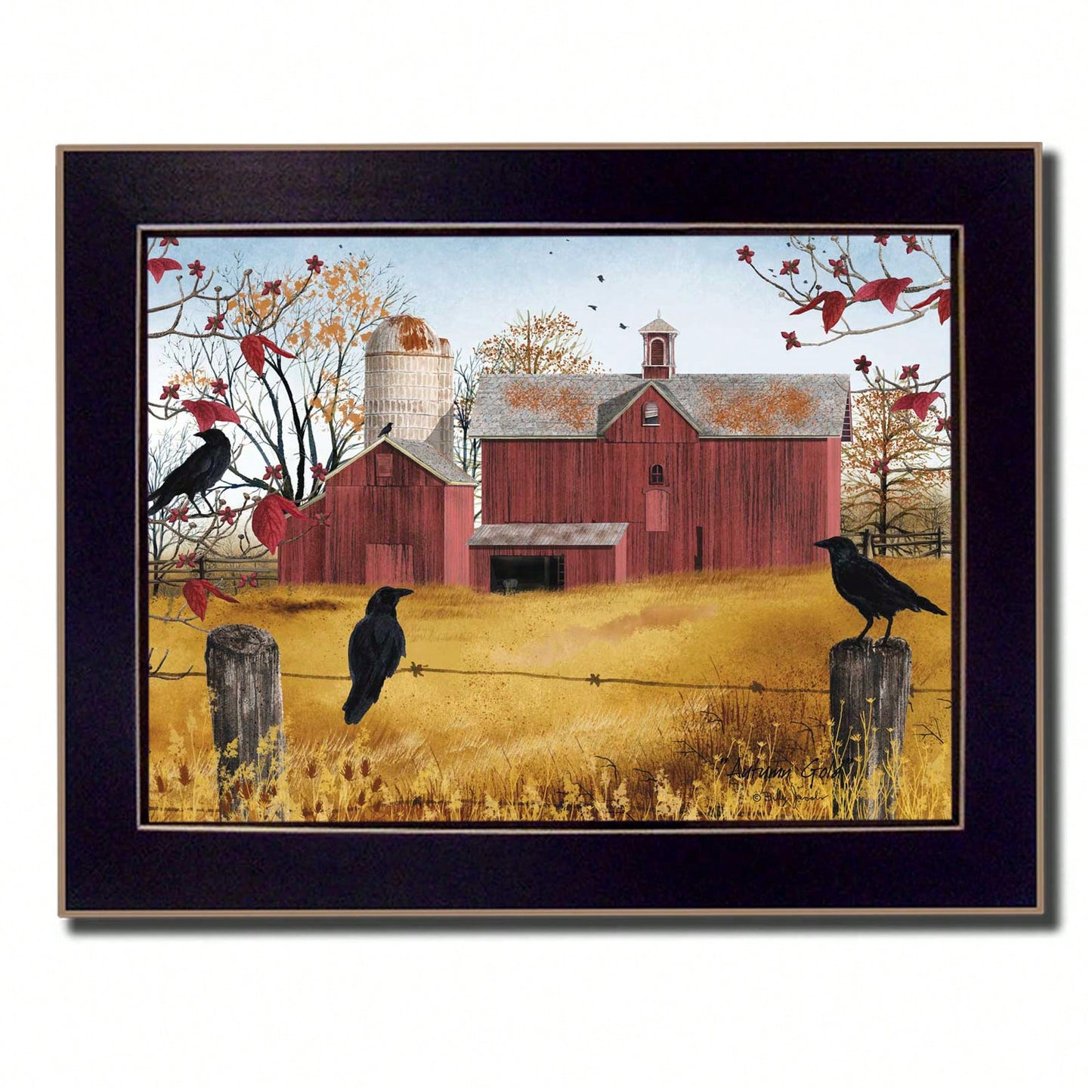 Autumn Gold Framed Wall Art Print Ready To Hang Black Frame Home Decor