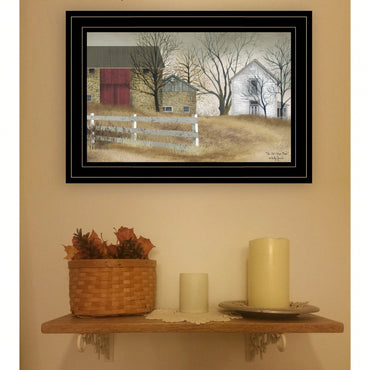 Rustic Autumn Landscape Framed Print Of Old Stone Barn In Black Frame