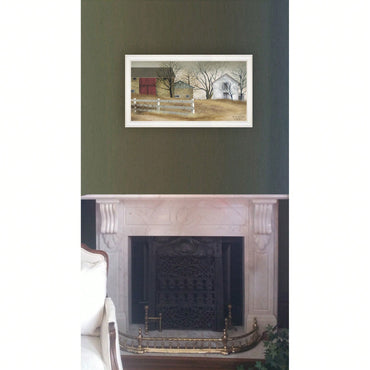 Rustic Framed Print Of Old Stone Barn In White Frame For Farmhouse Decor