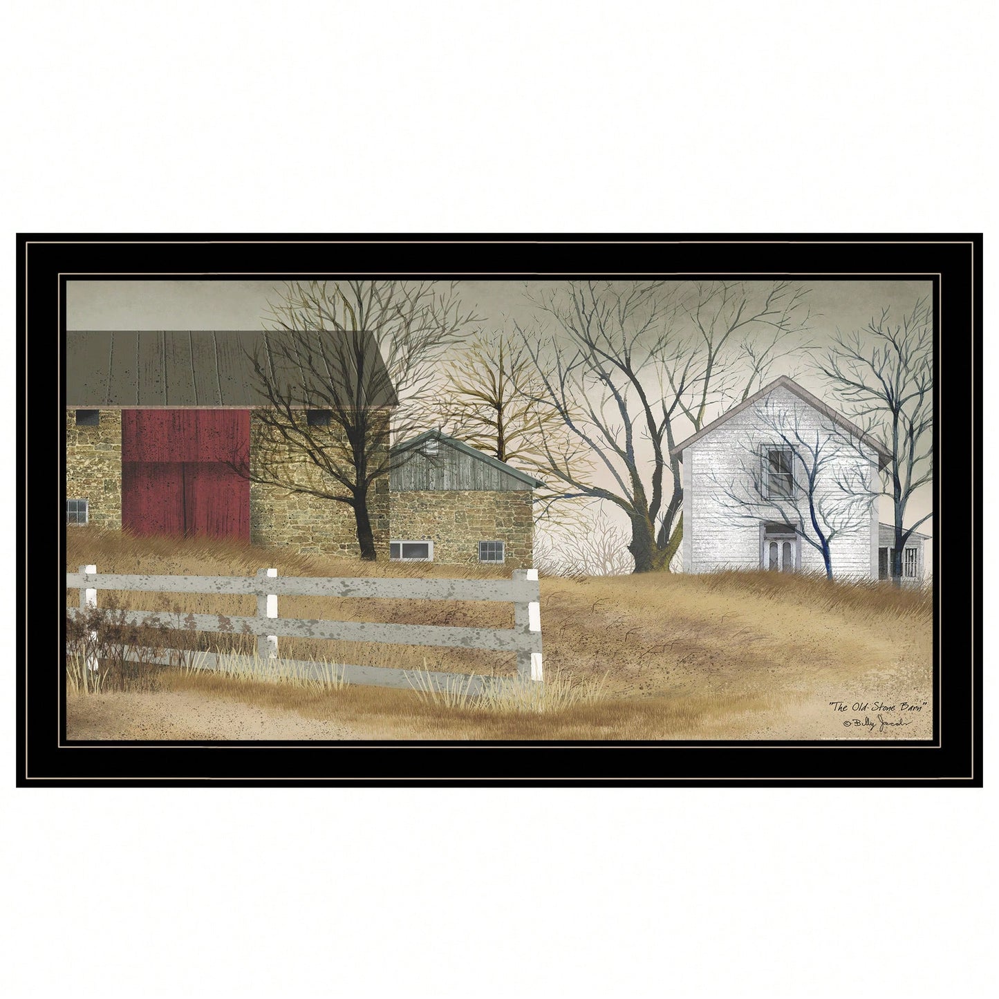 Rustic Framed Wall Art Print Of Old Stone Barn For Modern Home Decor Living Room Bedroom Farmhouse Decoration