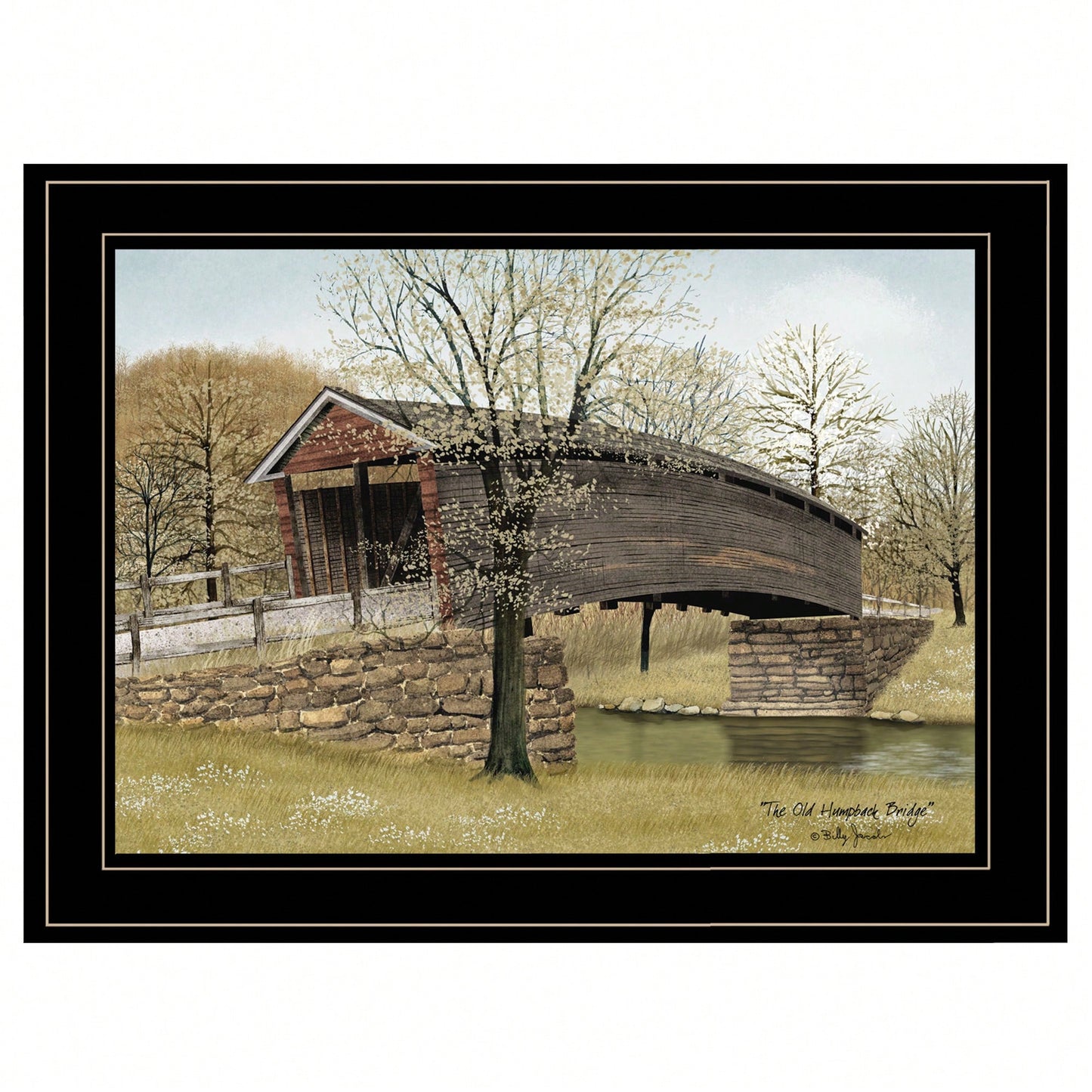Rustic Framed Print Of Historic Humpback Bridge In Black Frame For Home Decor