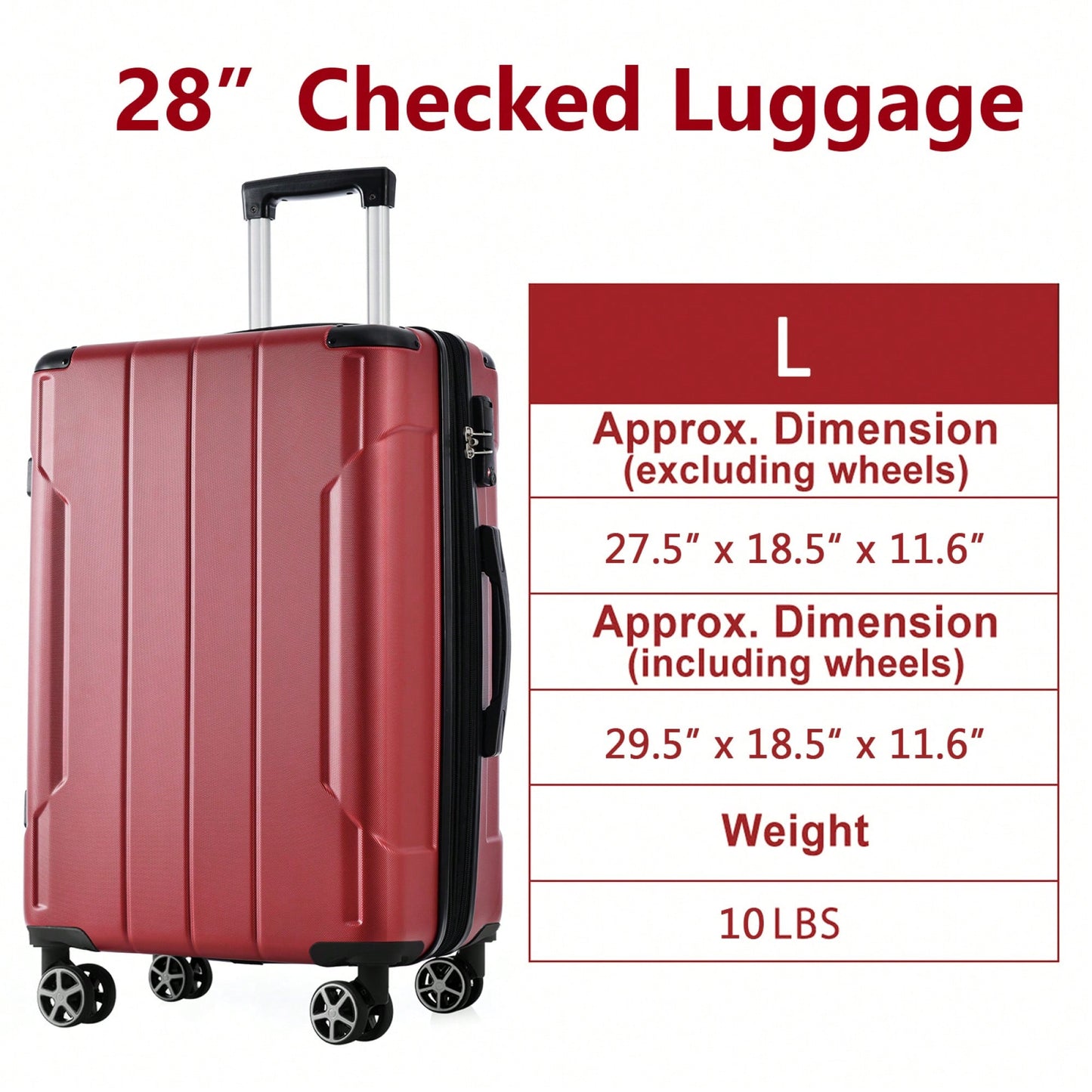 Lightweight Durable ABS Hardshell Suitcase With Double Wheels Expandable 28 Inch Checked Luggage