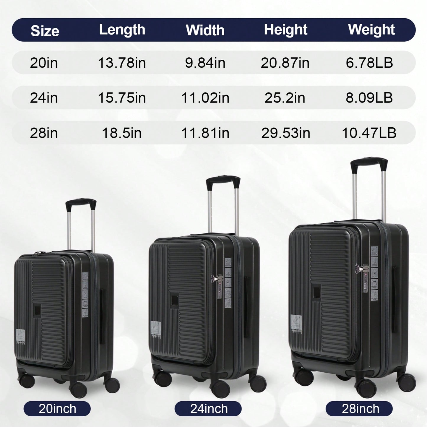 Front Opening Hardshell Suitcase With TSA Approved Lock In Black