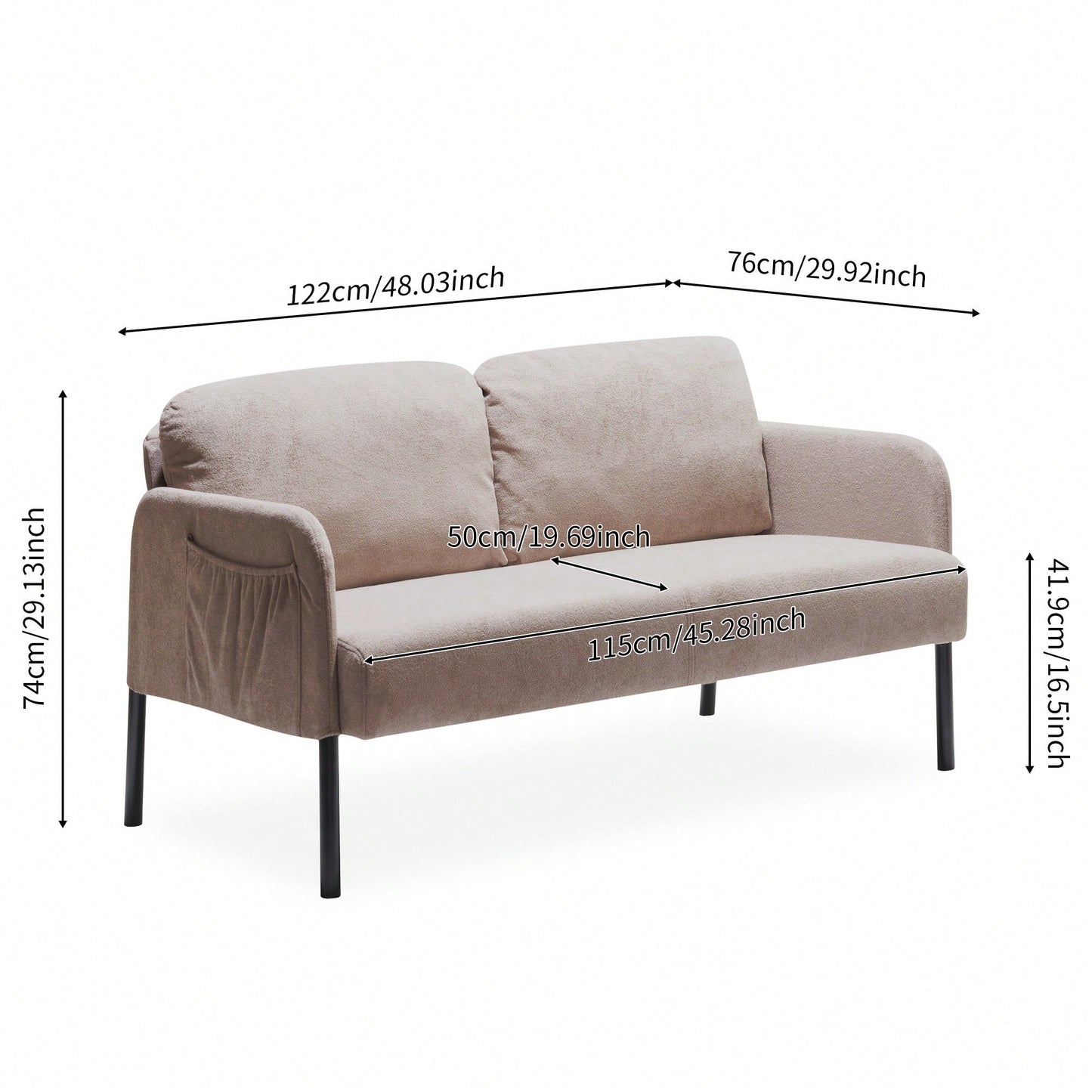 Polyester Fabric Loveseat Sofa For Small Spaces Comfortable Couch For Living Room Bedroom Office Apartment