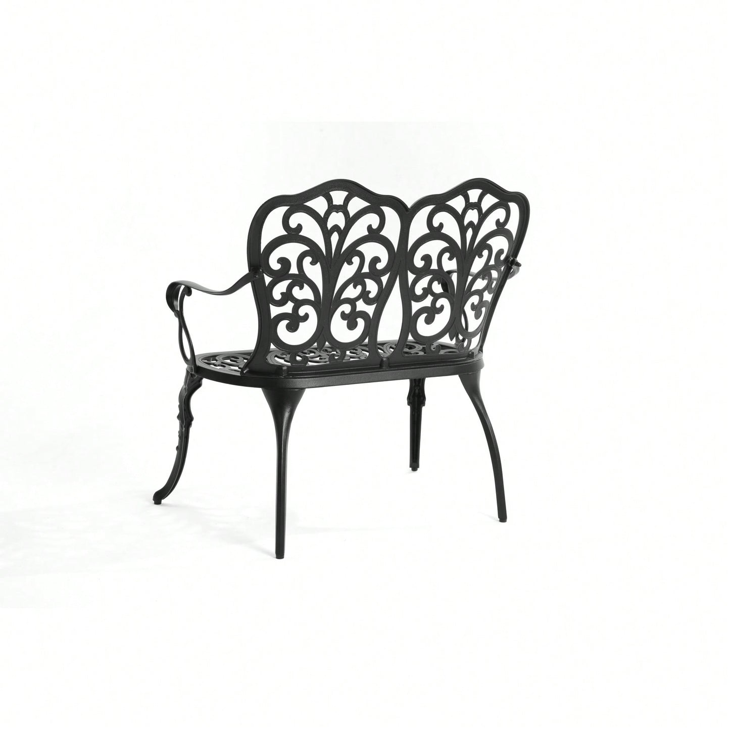 Elegant Floral Rose Design Cast Aluminum Outdoor Garden Bench For Patio Park Lawn Yard Black