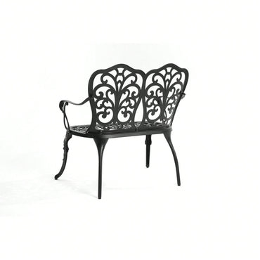Elegant Floral Rose Design Cast Aluminum Outdoor Garden Bench For Patio Park Lawn Yard Black