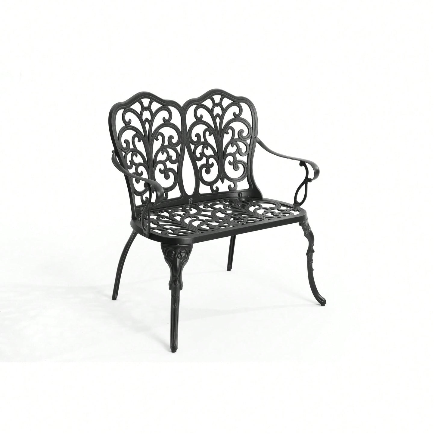 Elegant Floral Rose Design Cast Aluminum Outdoor Garden Bench For Patio Park Lawn Yard Black