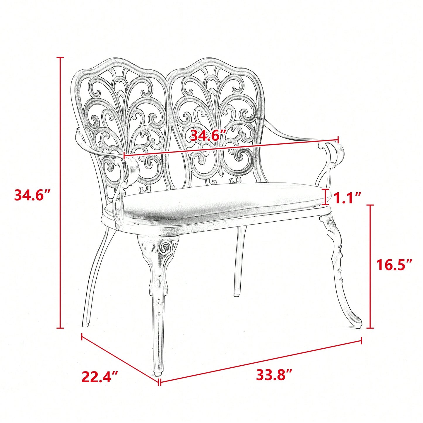 Elegant Floral Rose Design Cast Aluminum Outdoor Garden Bench For Patio Park Lawn Yard Black