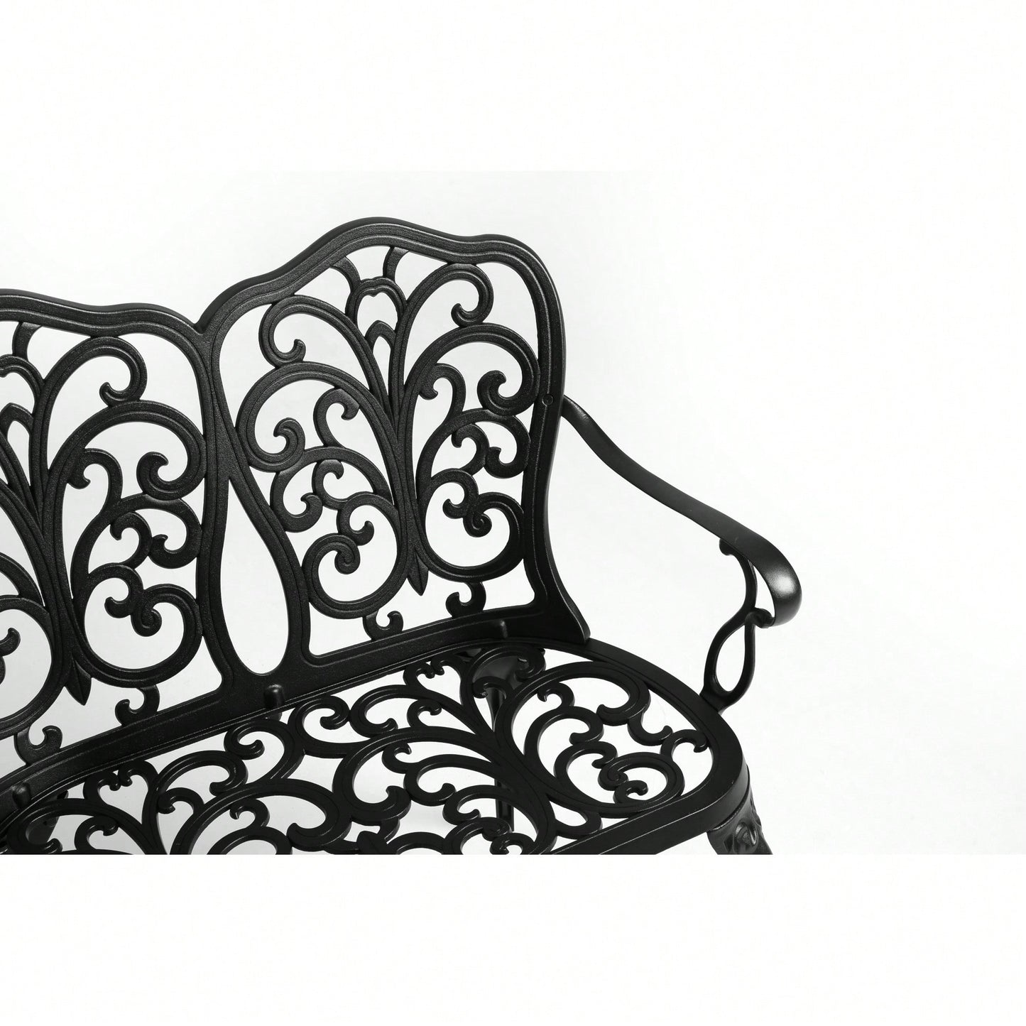 Elegant Floral Rose Design Cast Aluminum Outdoor Garden Bench For Patio Park Lawn Yard Black