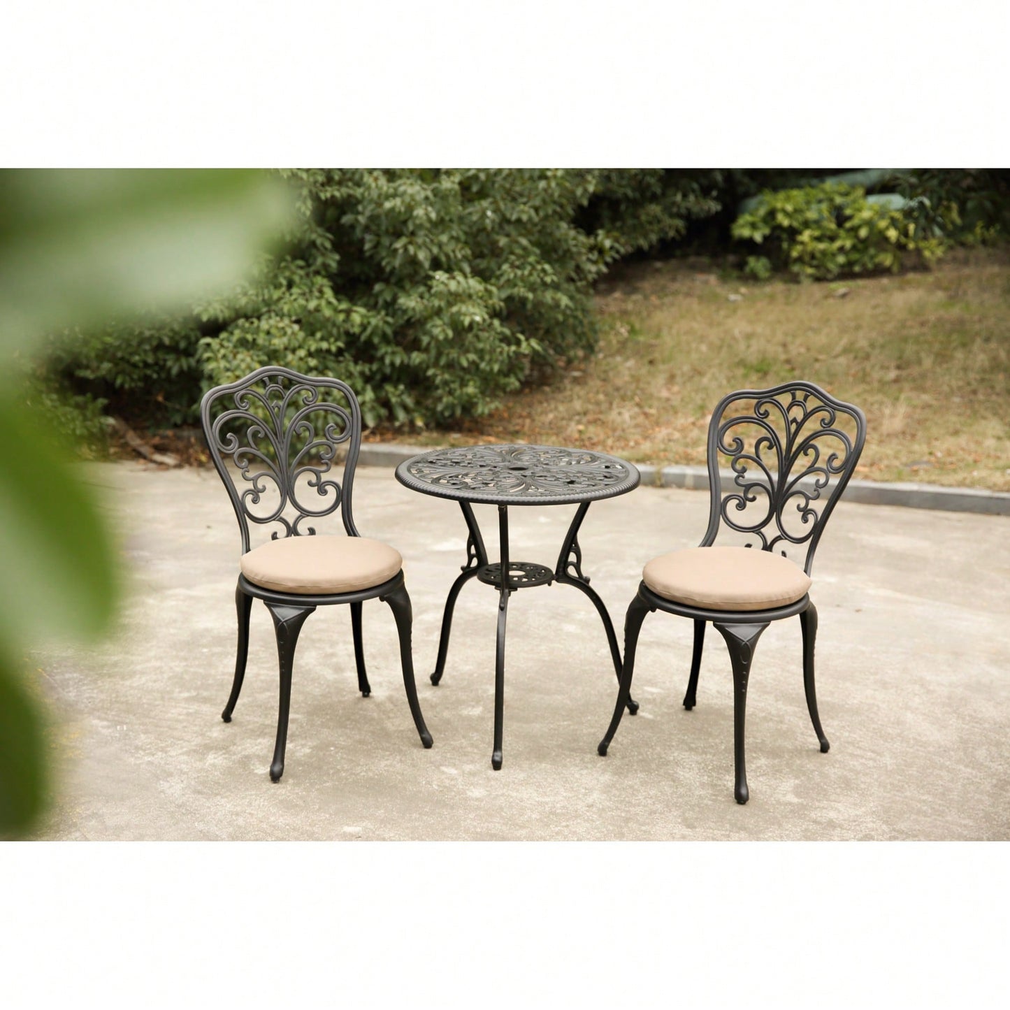 Rust-Resistant 3-Piece Outdoor Cast Aluminum Bistro Set With Cushions For Patio Dining