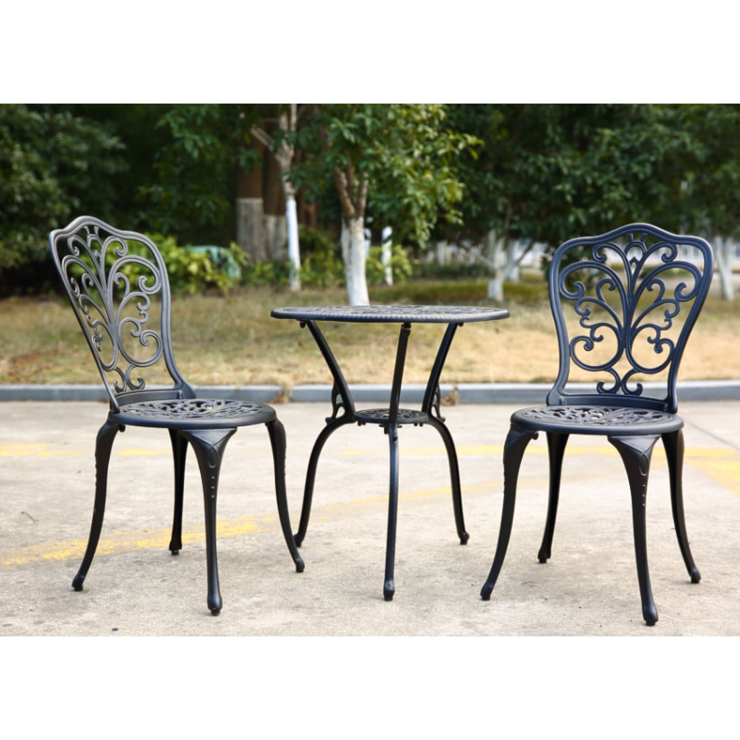 Rust-Resistant 3-Piece Outdoor Cast Aluminum Bistro Set With Cushions For Patio Dining
