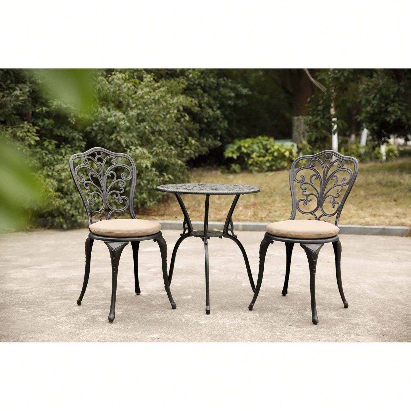 Rust-Resistant 3-Piece Outdoor Cast Aluminum Bistro Set With Cushions For Patio Dining