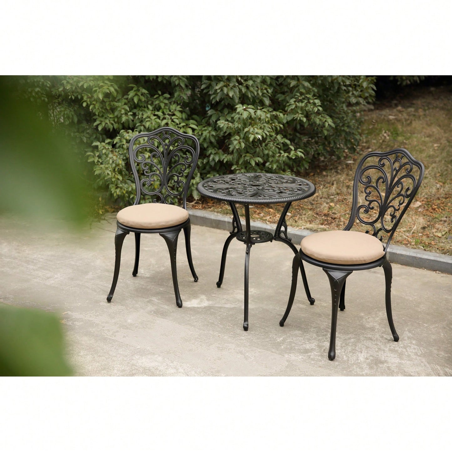 Rust-Resistant 3-Piece Outdoor Cast Aluminum Bistro Set With Cushions For Patio Dining