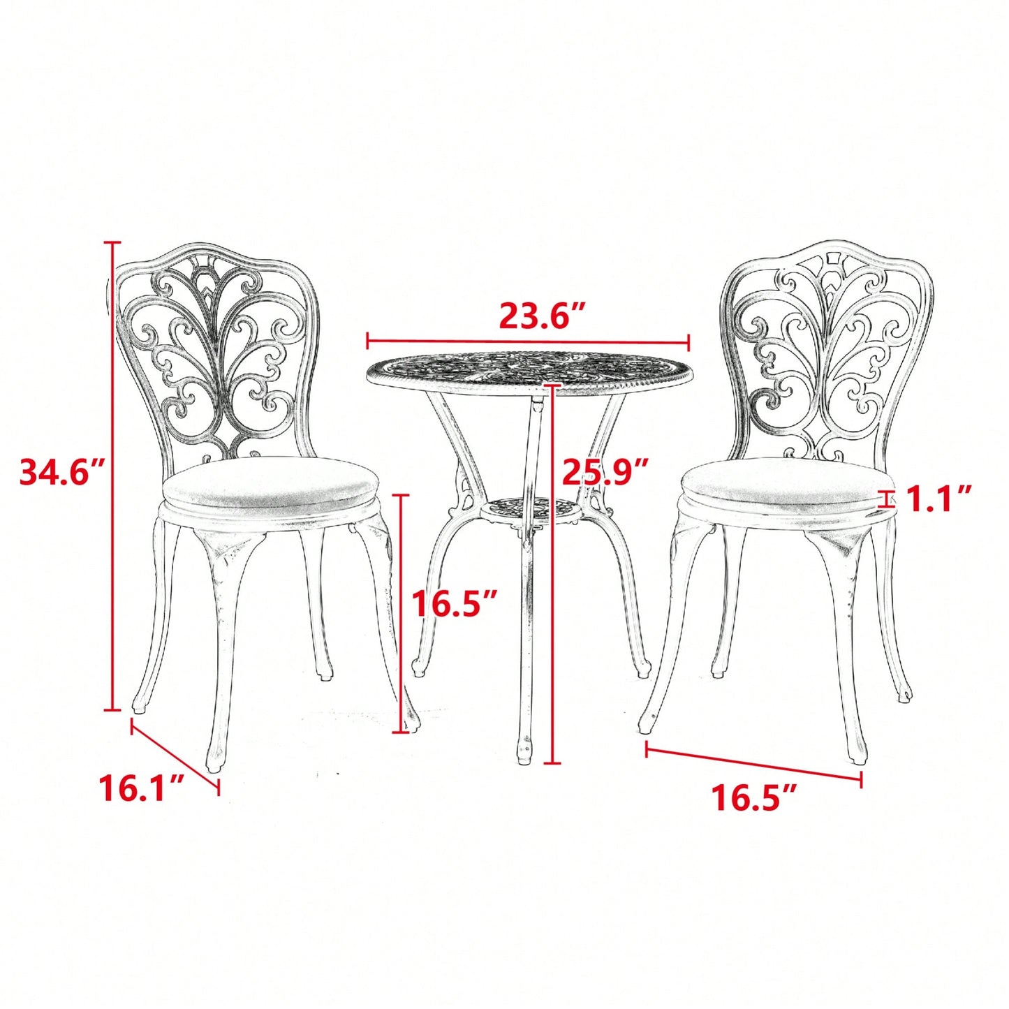 Rust-Resistant 3-Piece Outdoor Cast Aluminum Bistro Set With Cushions For Patio Dining