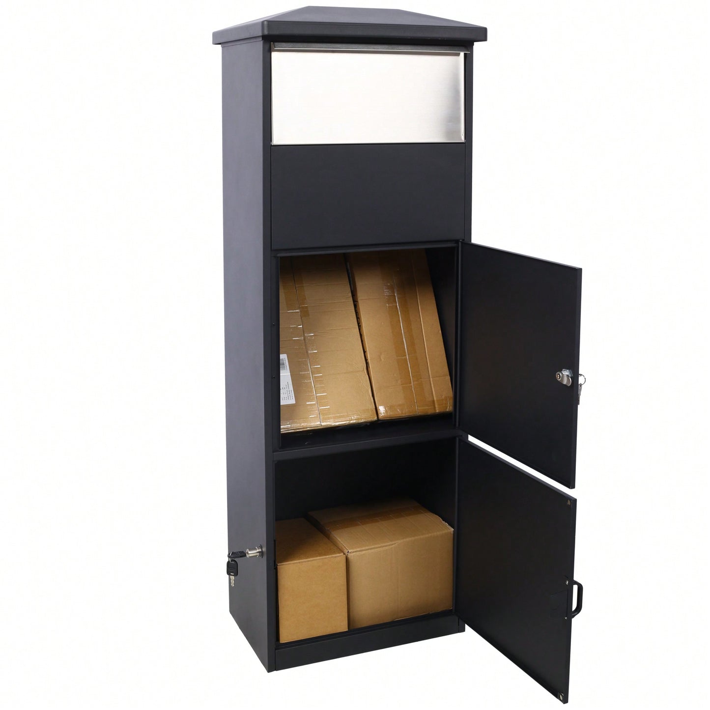 Large Lockable Parcel Drop Box With Floor Slot For Secure Mail Delivery - Black