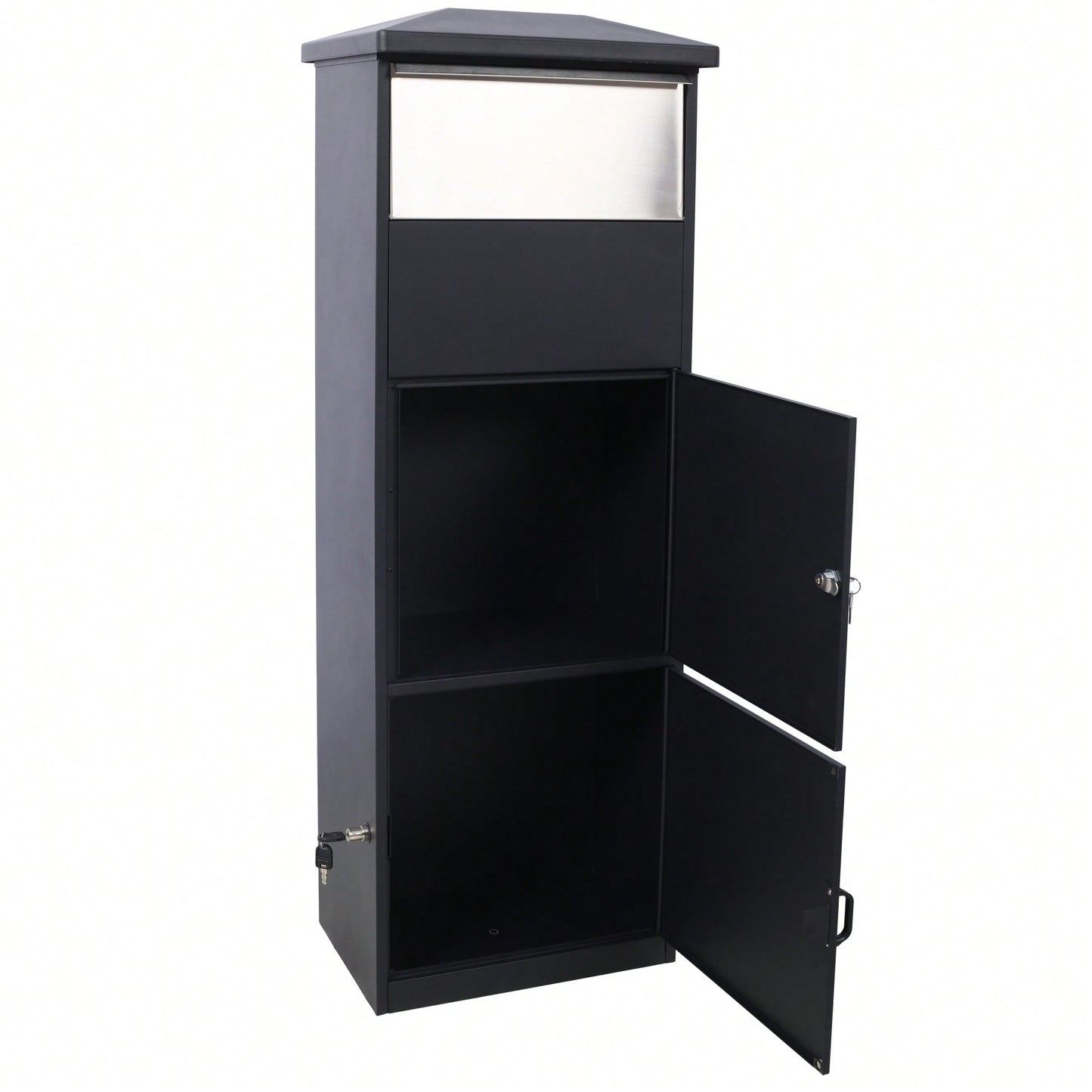 Large Lockable Parcel Drop Box With Floor Slot For Secure Mail Delivery - Black