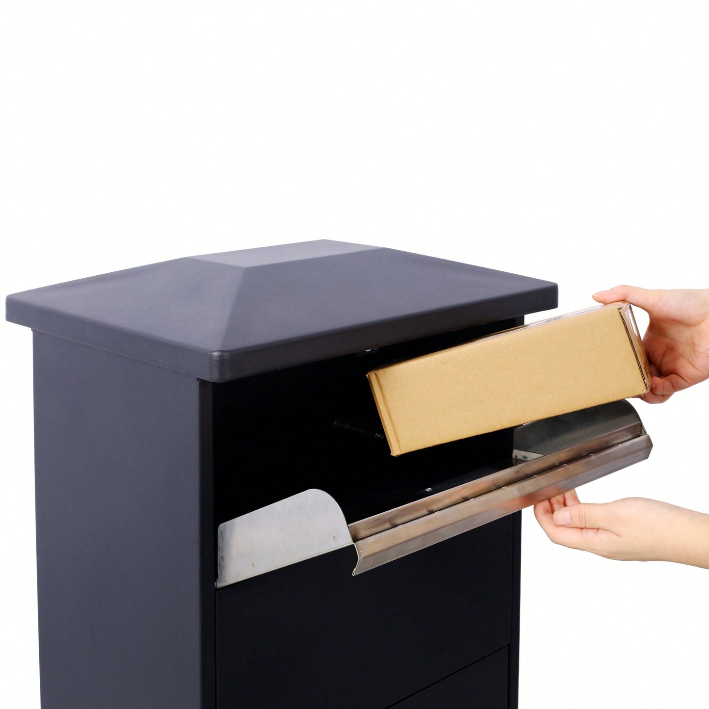 Large Lockable Parcel Drop Box With Floor Slot For Secure Mail Delivery - Black