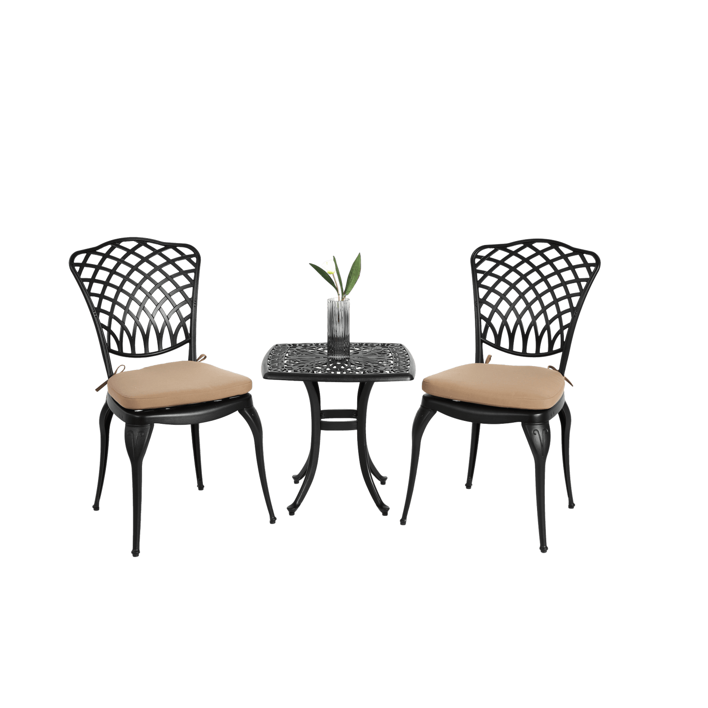Rustproof Cast Aluminum 3 Piece Bistro Set With Cushions For Outdoor Patio Garden Balcony - 2 Chairs And Round Table