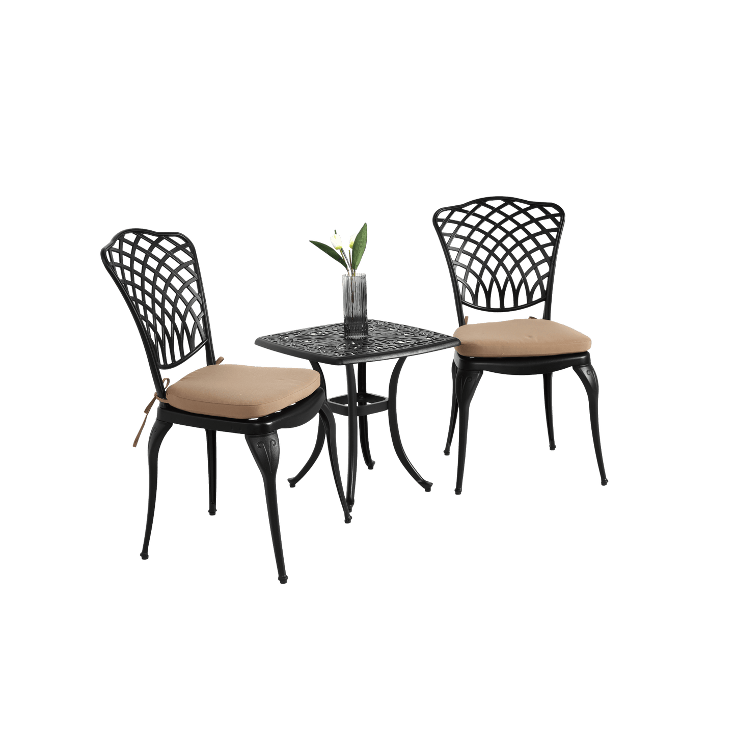 Rustproof Cast Aluminum 3 Piece Bistro Set With Cushions For Outdoor Patio Garden Balcony - 2 Chairs And Round Table