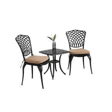Rustproof Cast Aluminum 3 Piece Bistro Set With Cushions For Outdoor Patio Garden Balcony - 2 Chairs And Round Table