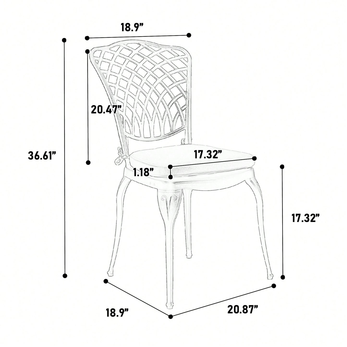 Rustproof Cast Aluminum 3 Piece Bistro Set With Cushions For Outdoor Patio Garden Balcony - 2 Chairs And Round Table