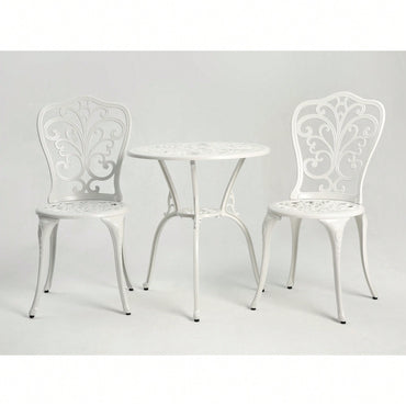 3-Piece Outdoor Rust-Resistant Cast Aluminum Patio Bistro Set In White For Stylish Garden Dining
