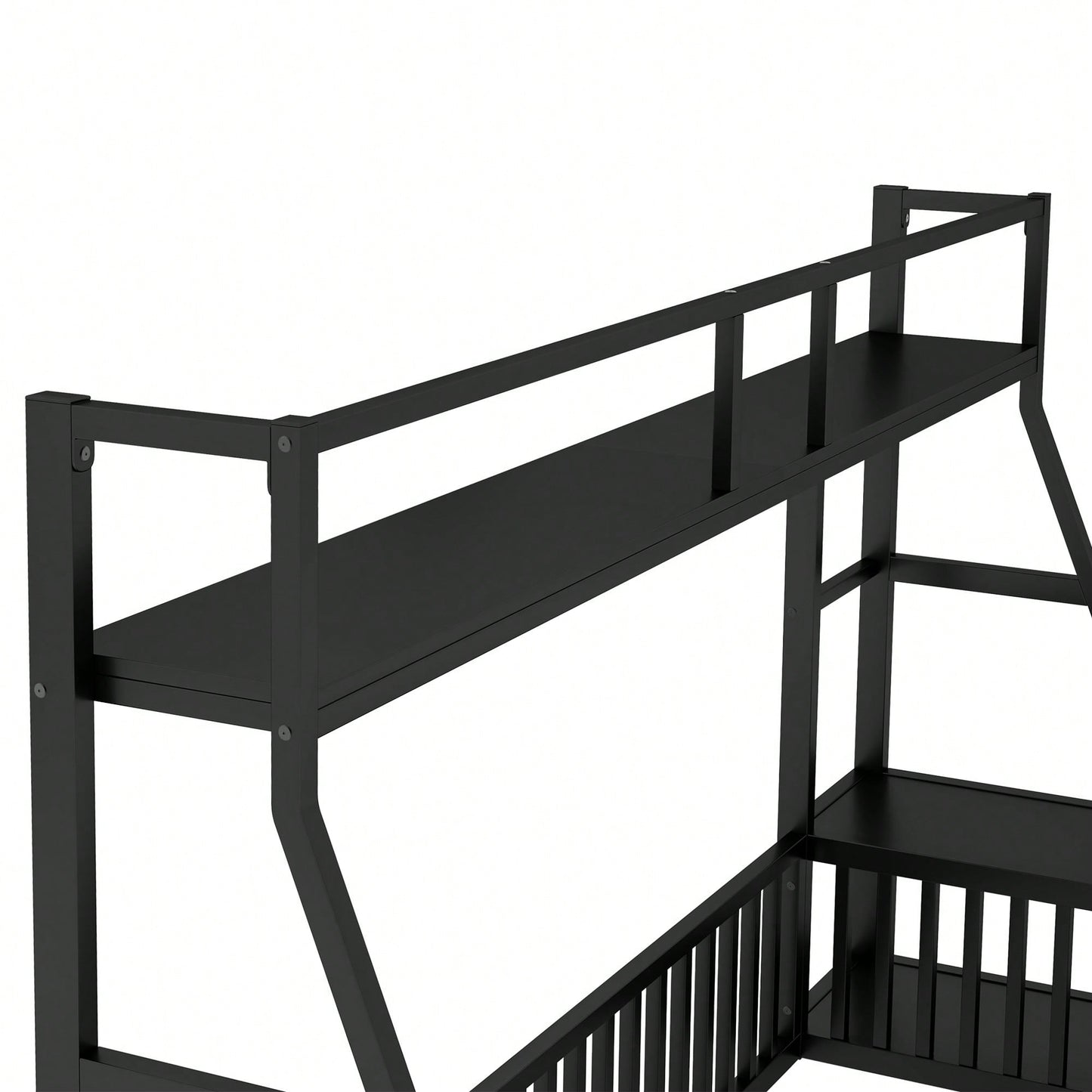 Twin Size Floor Bed Frame With Safety Fence And Storage Shelves For Kids Playhouse Design In White
