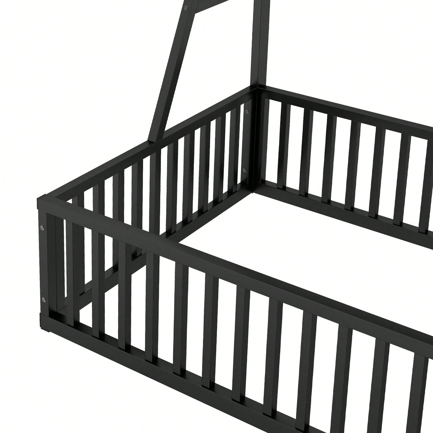 Twin Size Floor Bed Frame With Safety Fence And Storage Shelves For Kids Playhouse Design In White