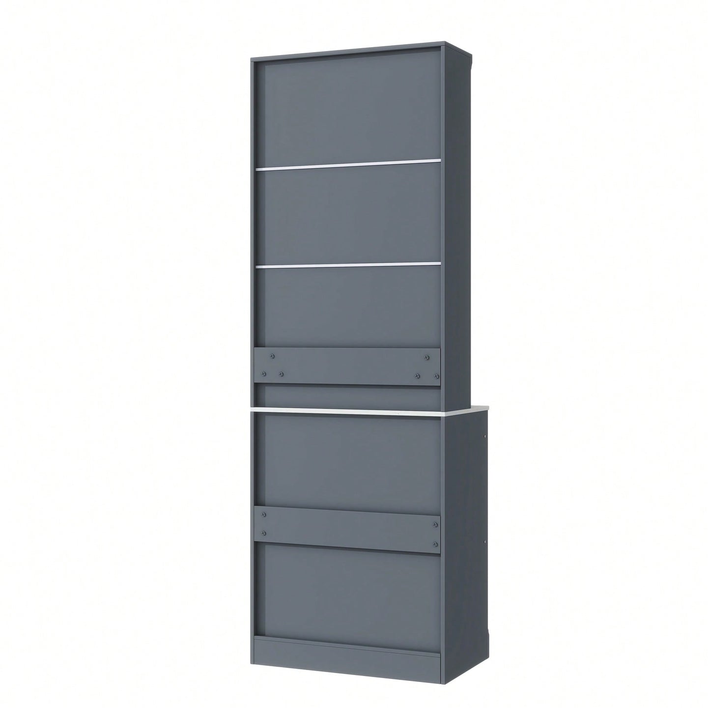 Modern 83.7inch High Freestanding Kitchen Pantry With Faux Marble Top And Adjustable Shelf, Tall Display Cabinet With 5 Storage Drawers In Gray