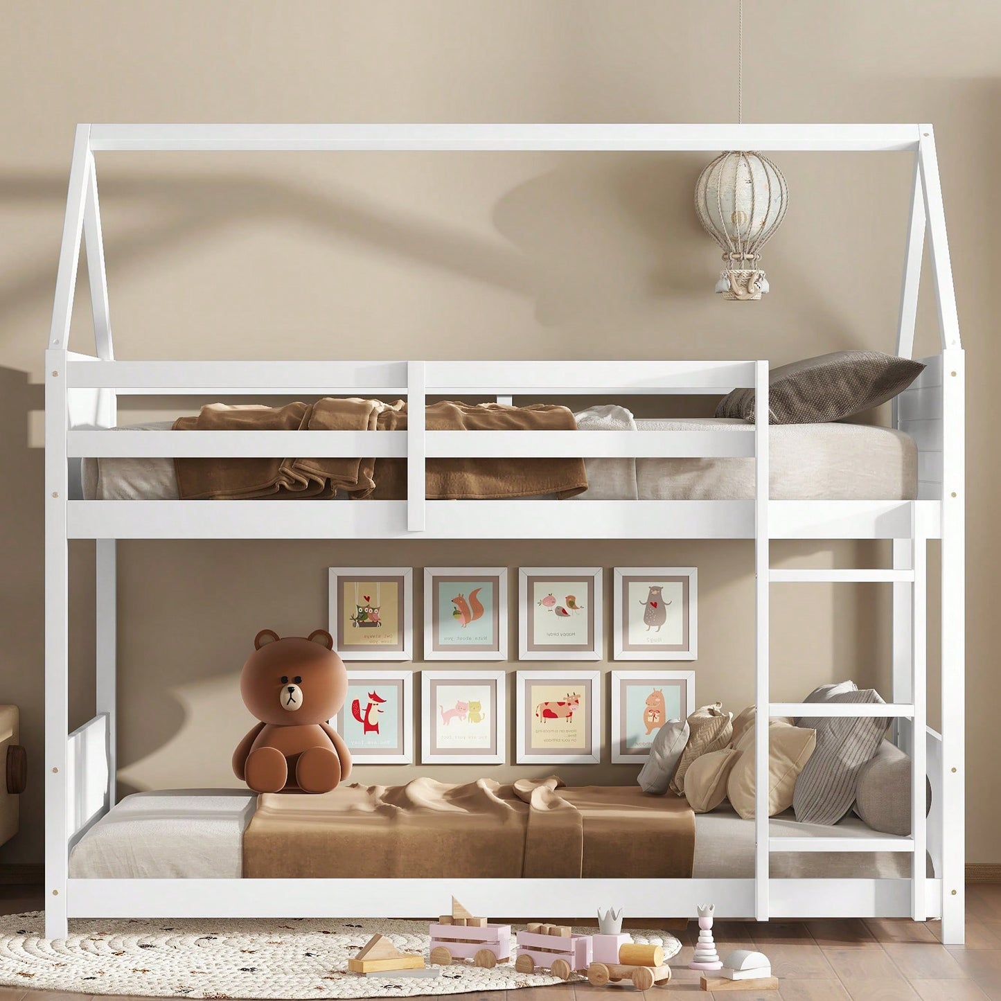 Twin Over Twin Bunk Bed With Headboards, Footboards, Guardrails And Ladder, Rubber Wood Construction Light Grey