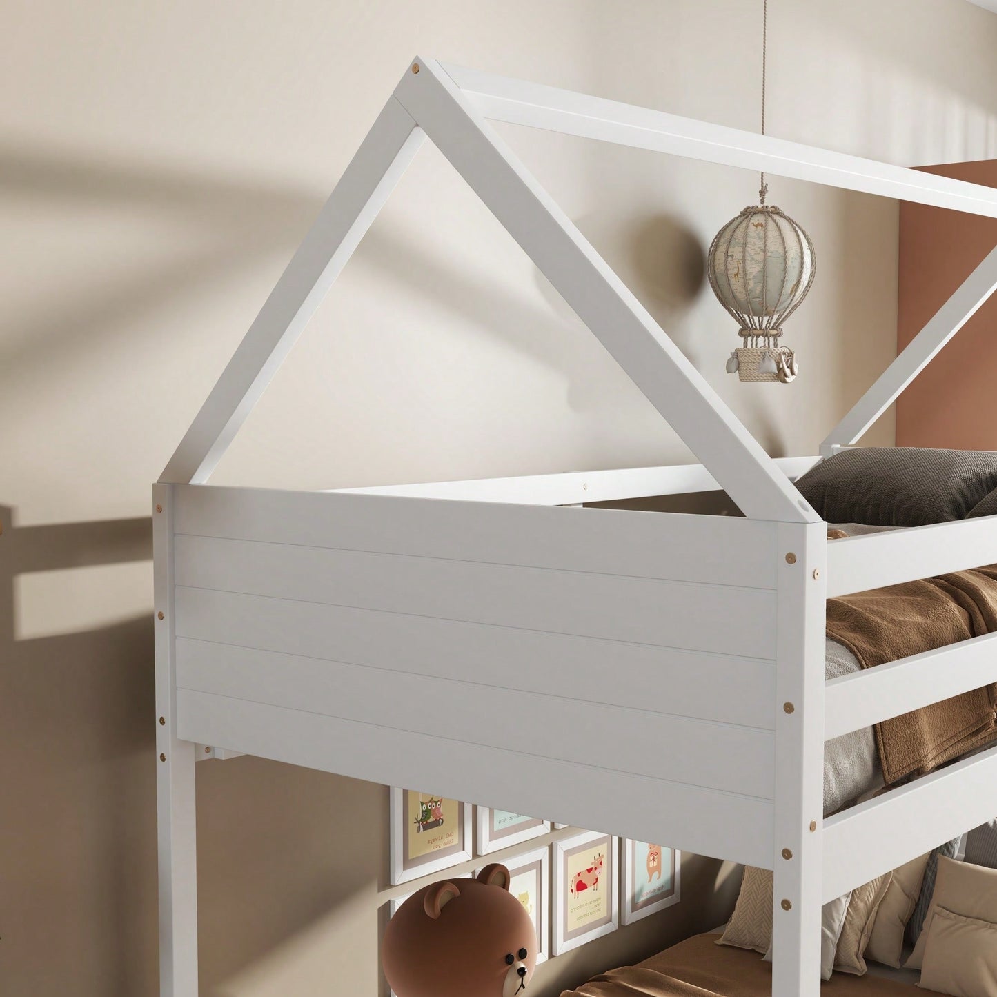 Twin Over Twin Bunk Bed With Headboards, Footboards, Guardrails And Ladder, Rubber Wood Construction Light Grey