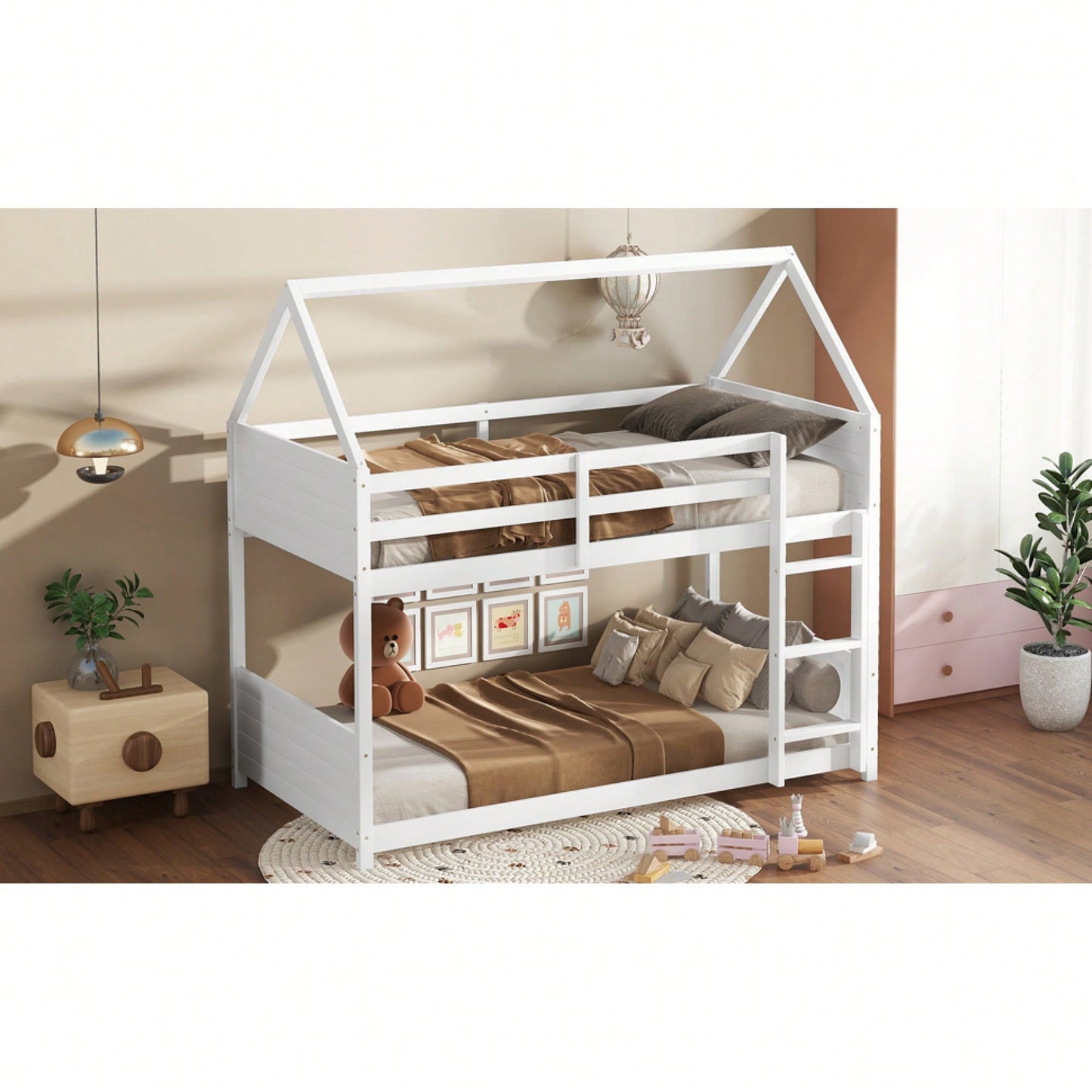 Twin Over Twin Bunk Bed With Headboards, Footboards, Guardrails And Ladder, Rubber Wood Construction Light Grey