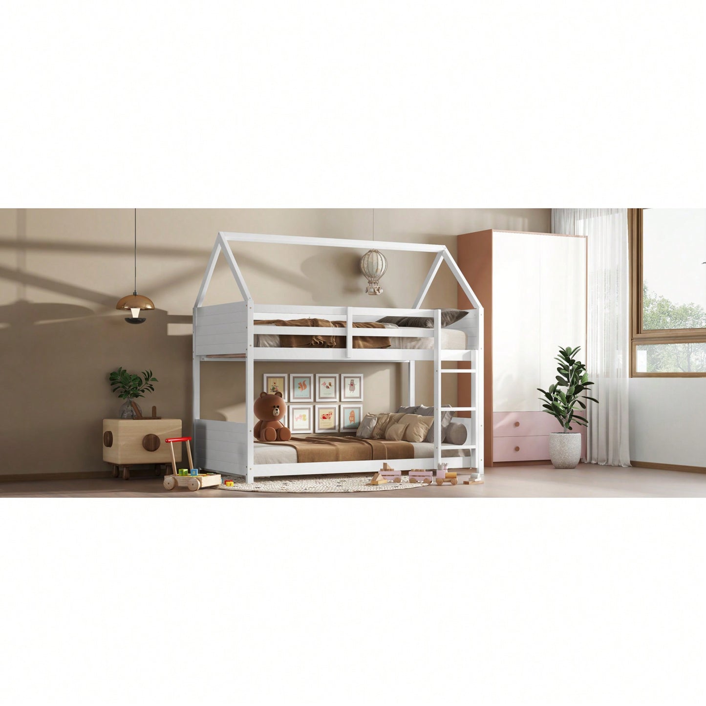 Twin Over Twin Bunk Bed With Headboards, Footboards, Guardrails And Ladder, Rubber Wood Construction Light Grey
