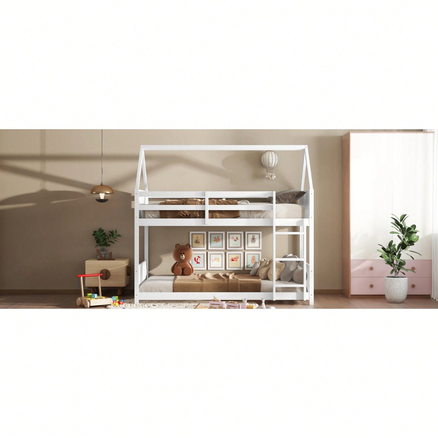 Twin Over Twin Bunk Bed With Headboards, Footboards, Guardrails And Ladder, Rubber Wood Construction Light Grey