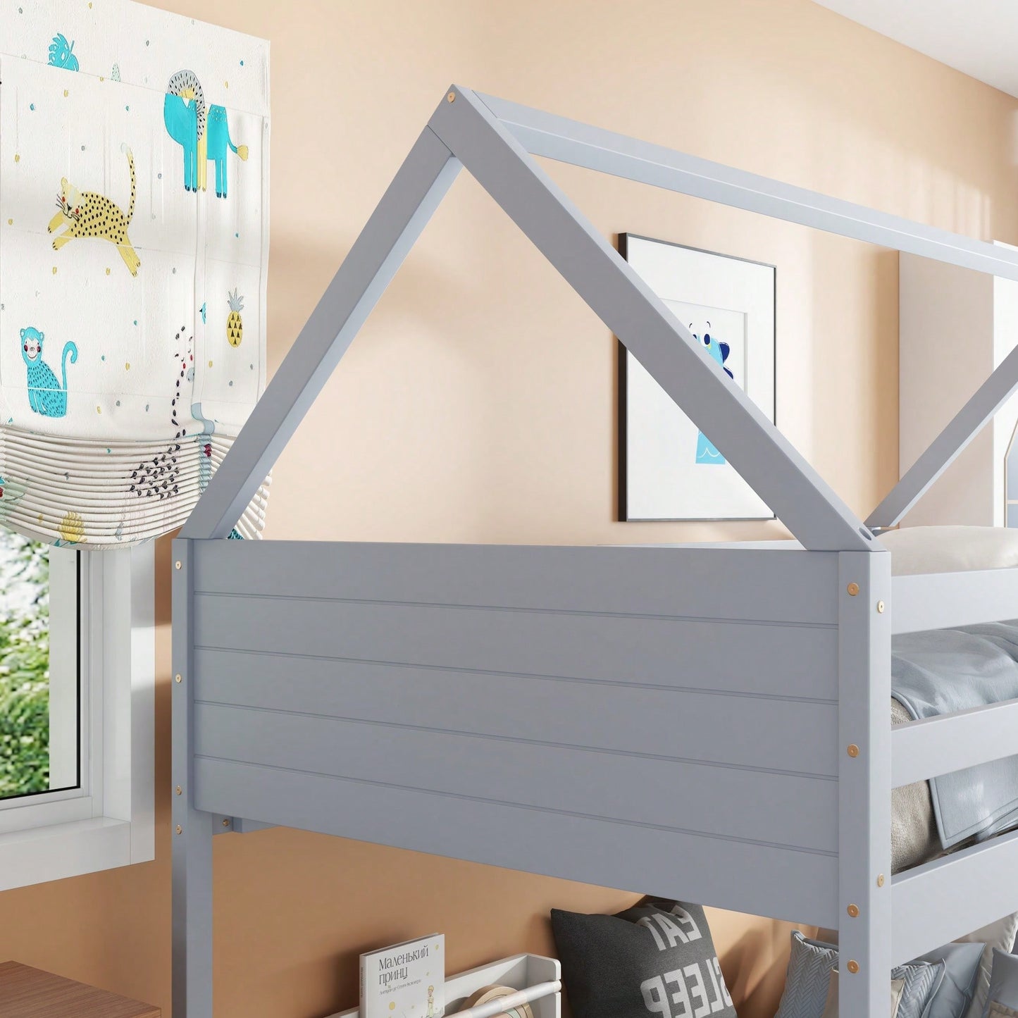 Twin Over Twin Bunk Bed With Headboards, Footboards, Guardrails And Ladder, Rubber Wood Construction Light Grey