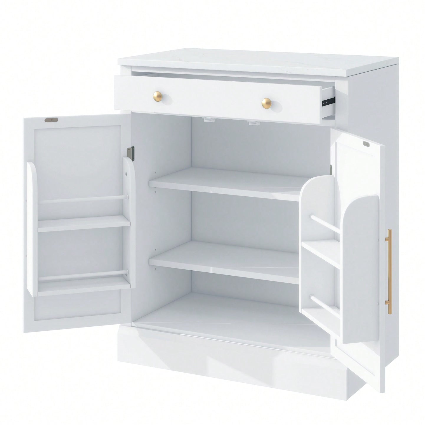 Modern Freestanding Kitchen Pantry Buffet Storage Cabinet With Adjustable Shelves And Drawer For Dining Room And Kitchen In White