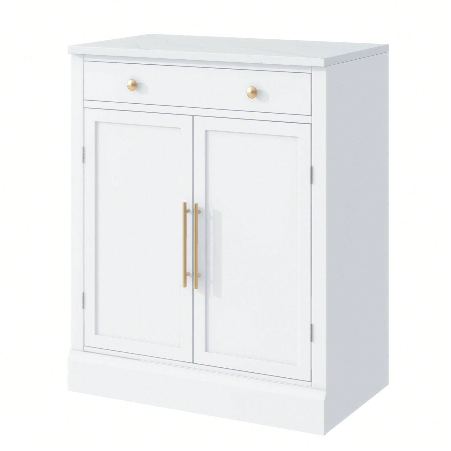 Modern Freestanding Kitchen Pantry Buffet Storage Cabinet With Adjustable Shelves And Drawer For Dining Room And Kitchen In White