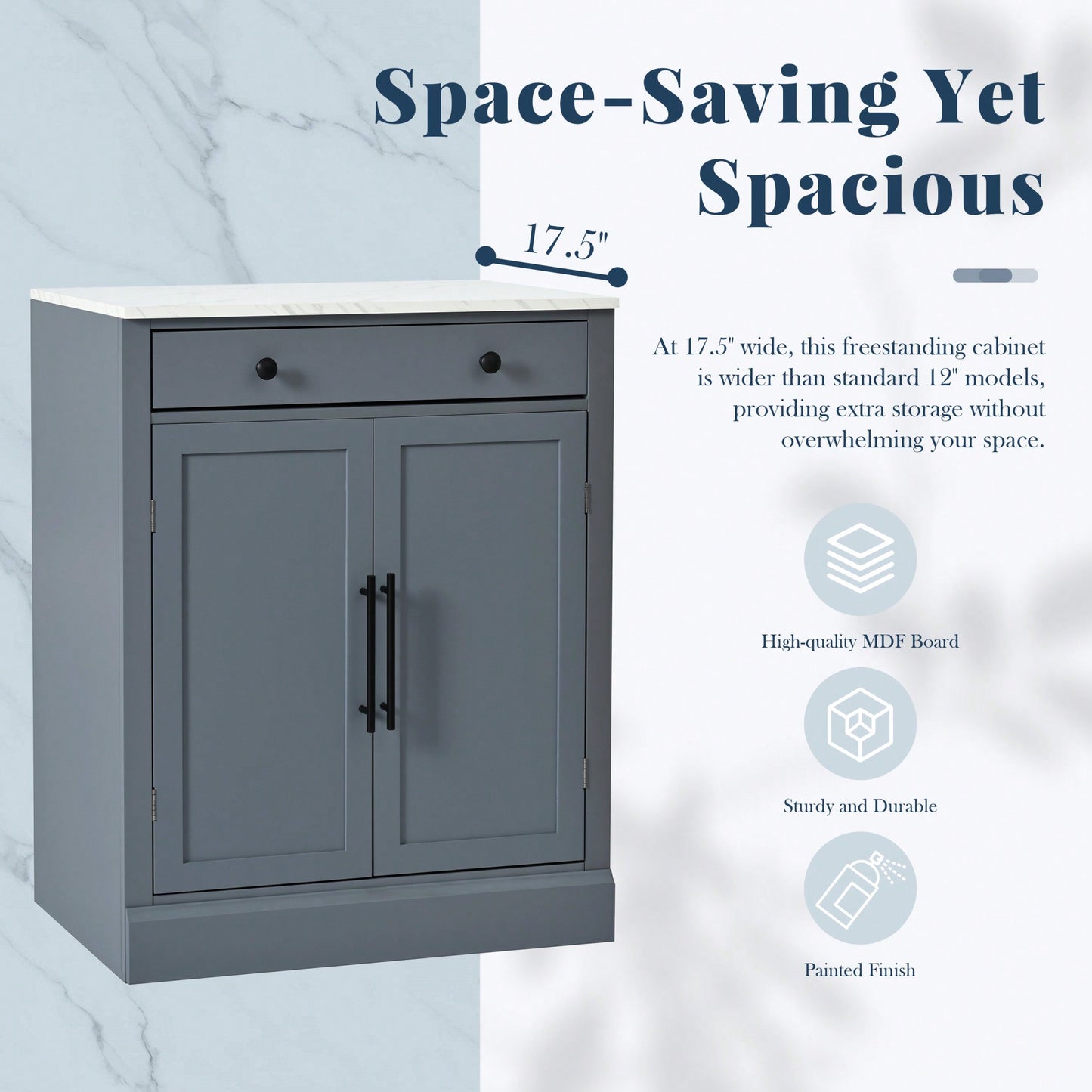 Modern Freestanding Kitchen Pantry Buffet Storage Cabinet With Adjustable Shelves And Drawer For Dining Room And Kitchen In White