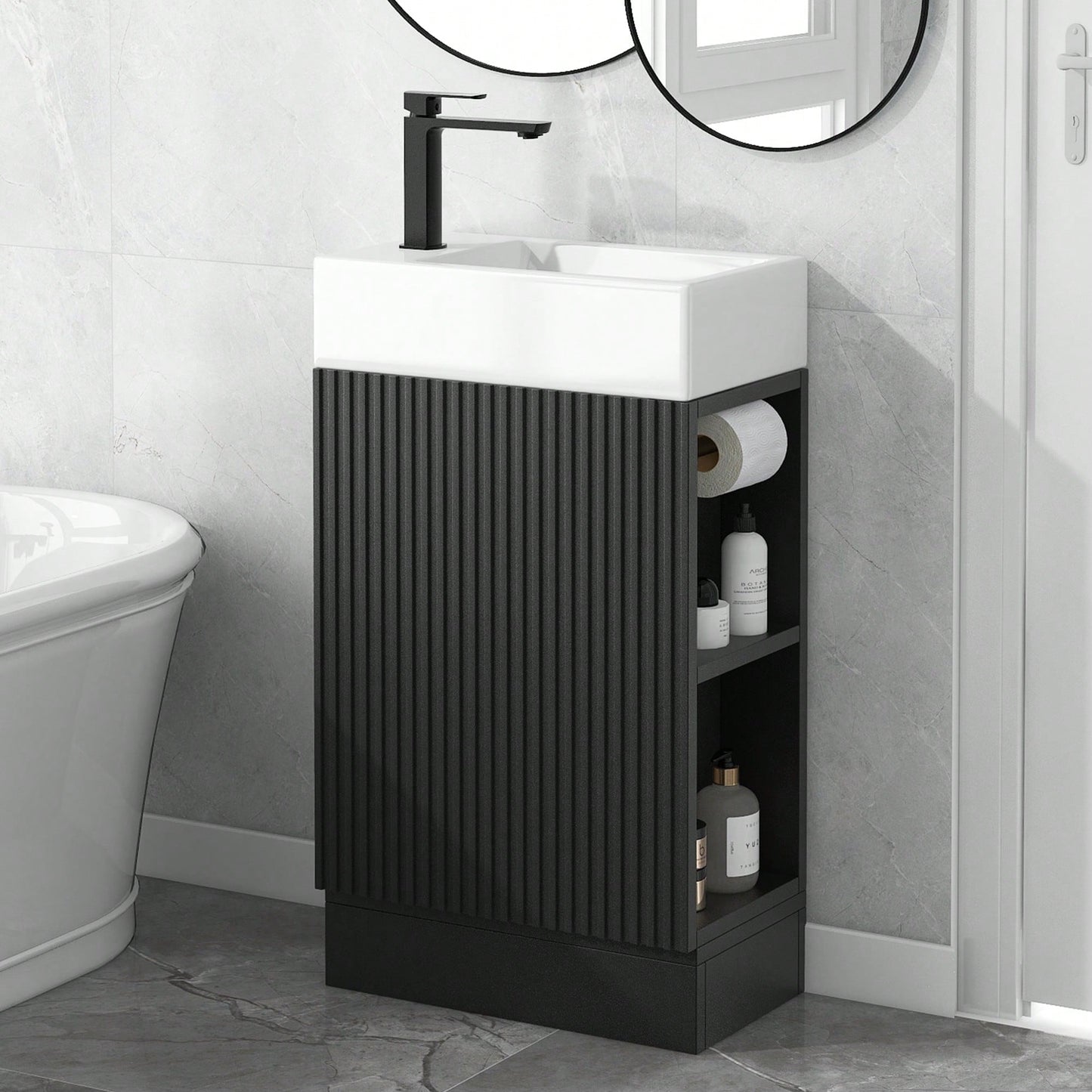 18.6 Inch Black Bathroom Vanity With Sink And Two-Tier Shelf For Left Or Right Orientation