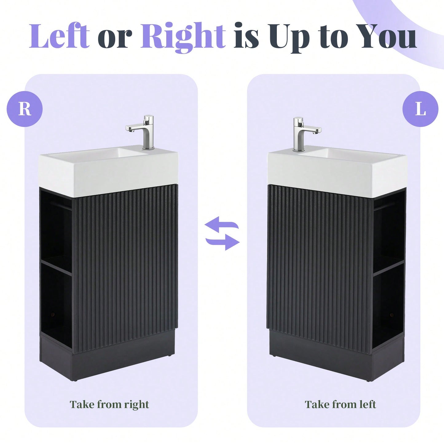 18.6 Inch Black Bathroom Vanity With Sink And Two-Tier Shelf For Left Or Right Orientation